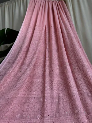 Viscose Peach Chikankari saree with Mukaish Work