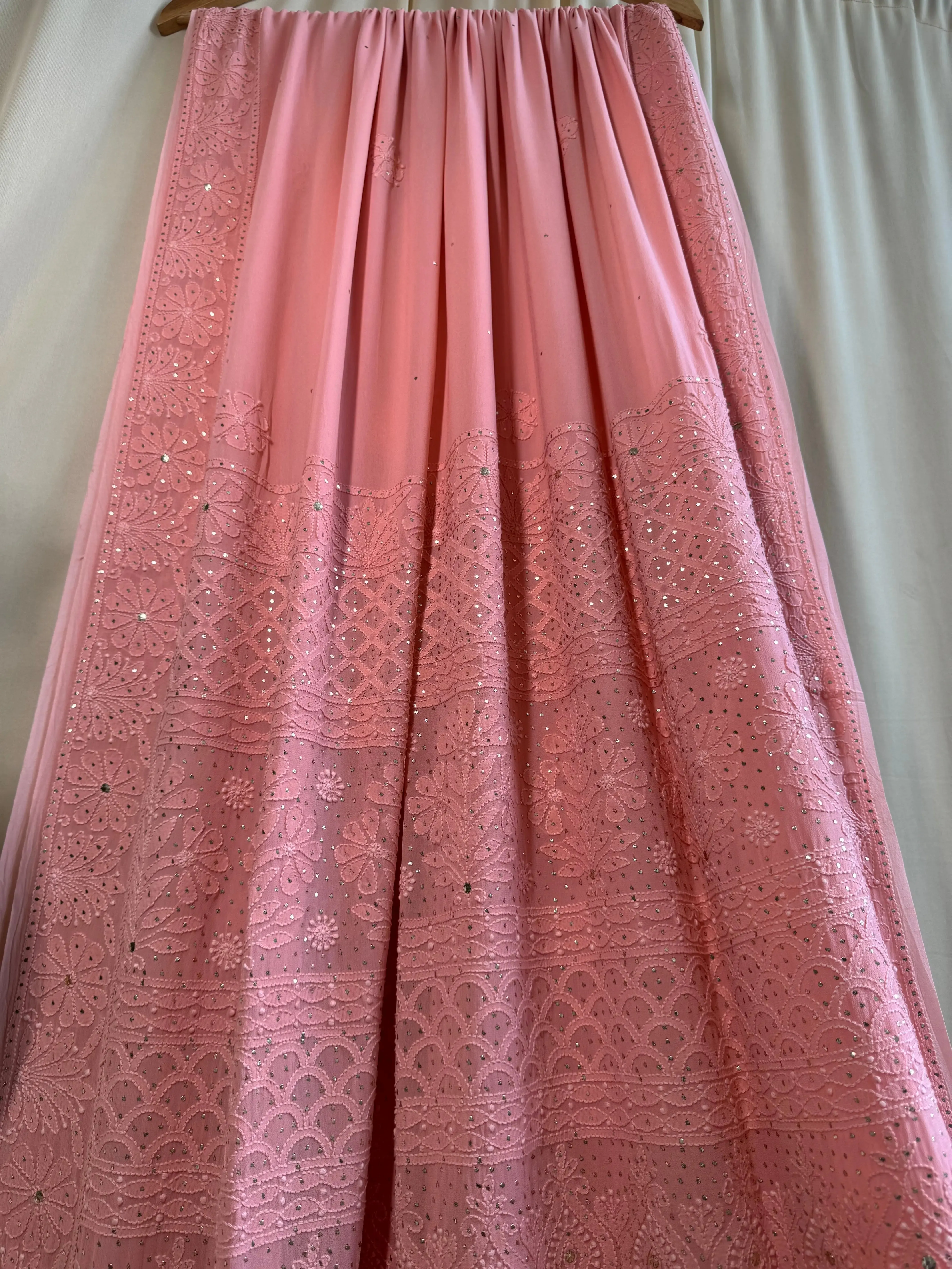 Viscose Peach Chikankari saree with Mukaish Work