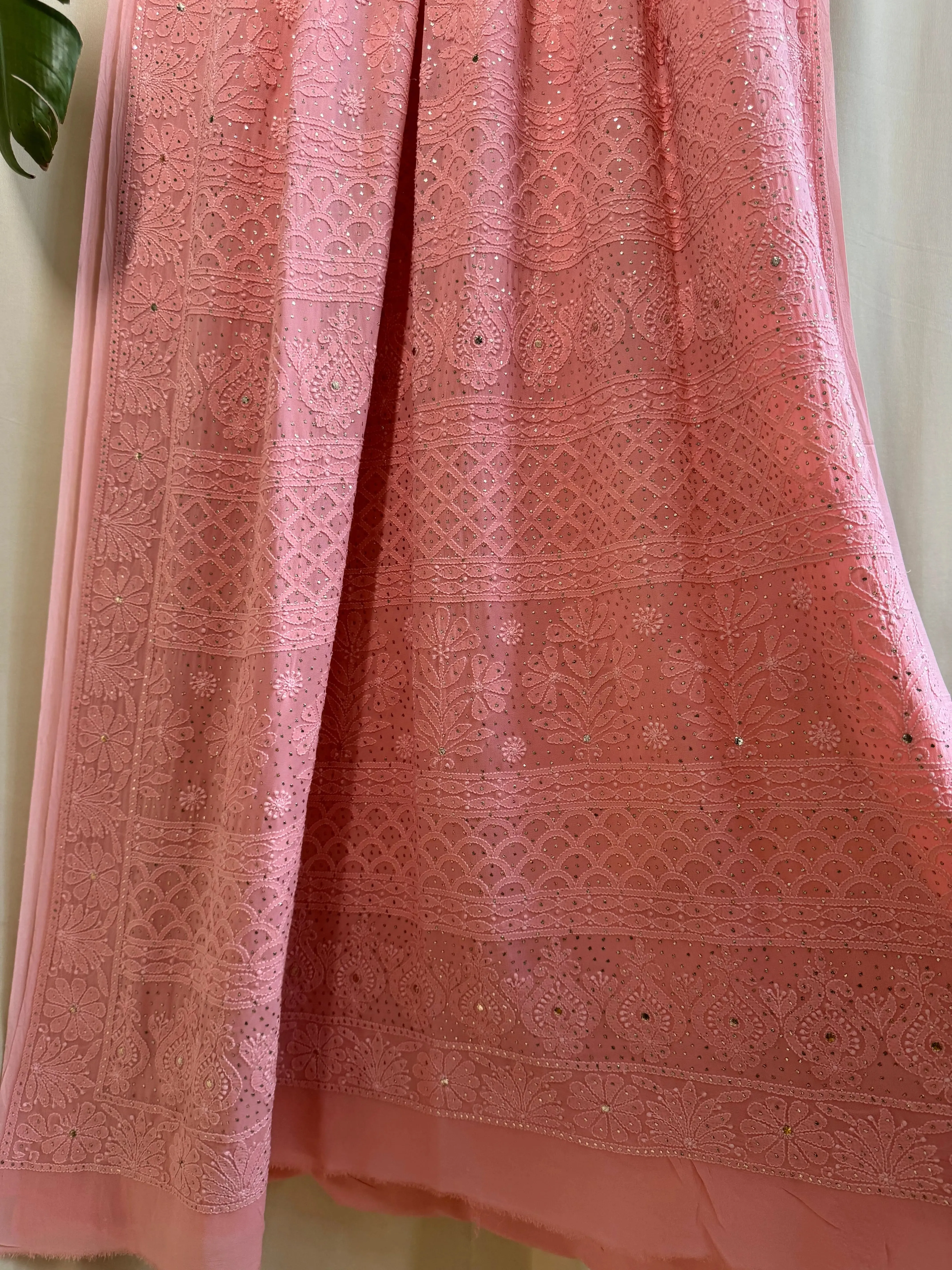 Viscose Peach Chikankari saree with Mukaish Work