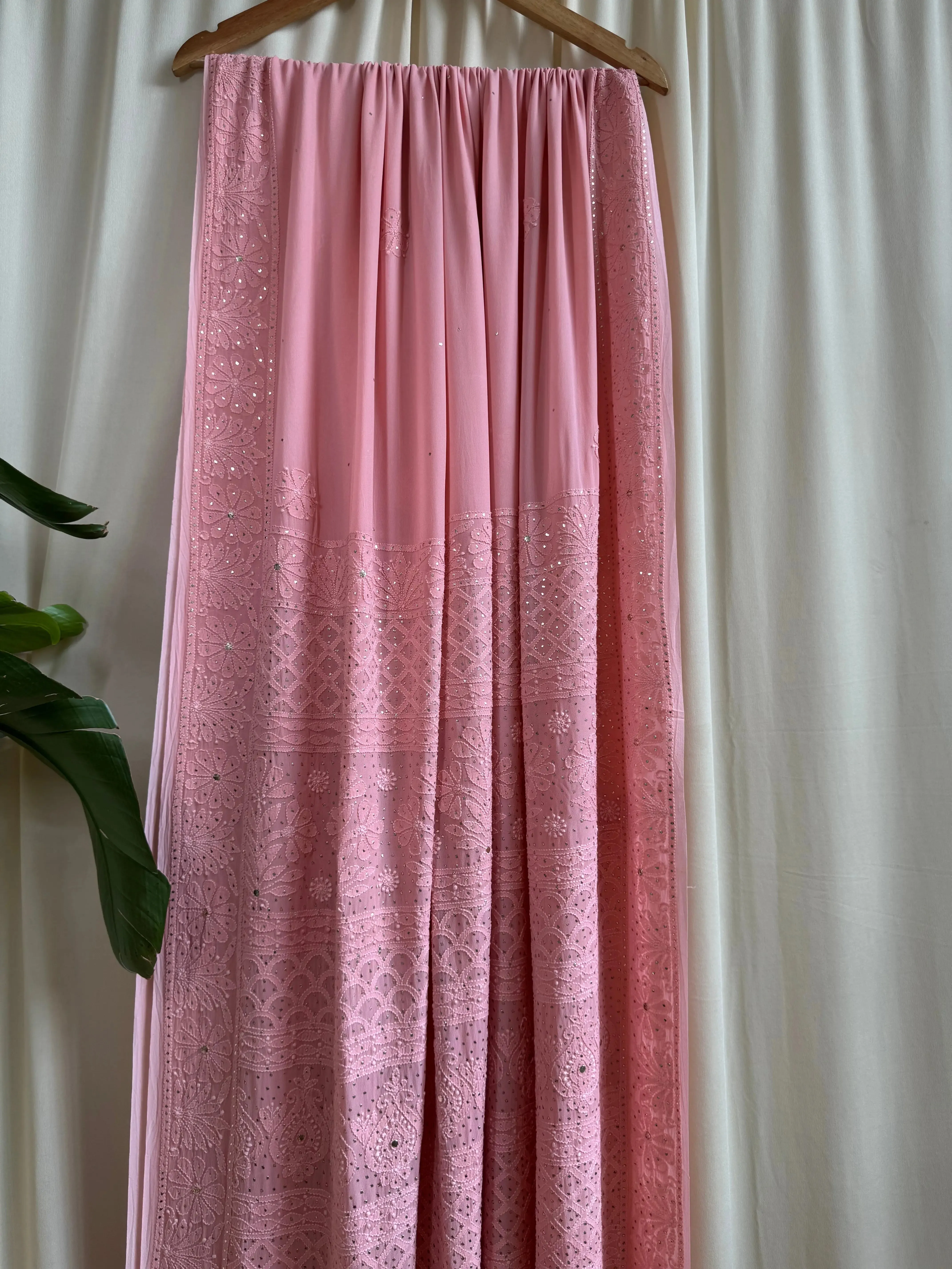 Viscose Peach Chikankari saree with Mukaish Work