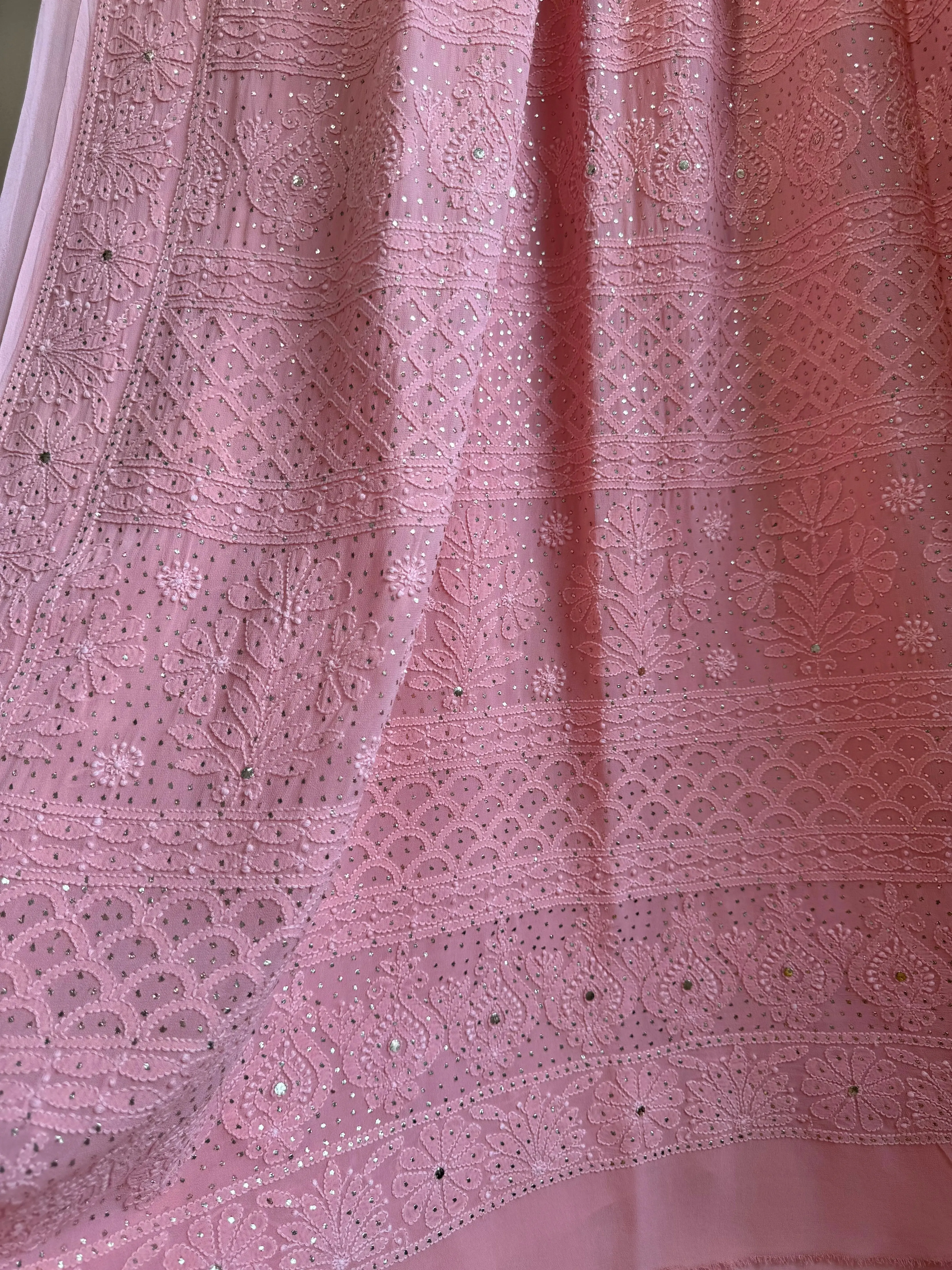 Viscose Peach Chikankari saree with Mukaish Work