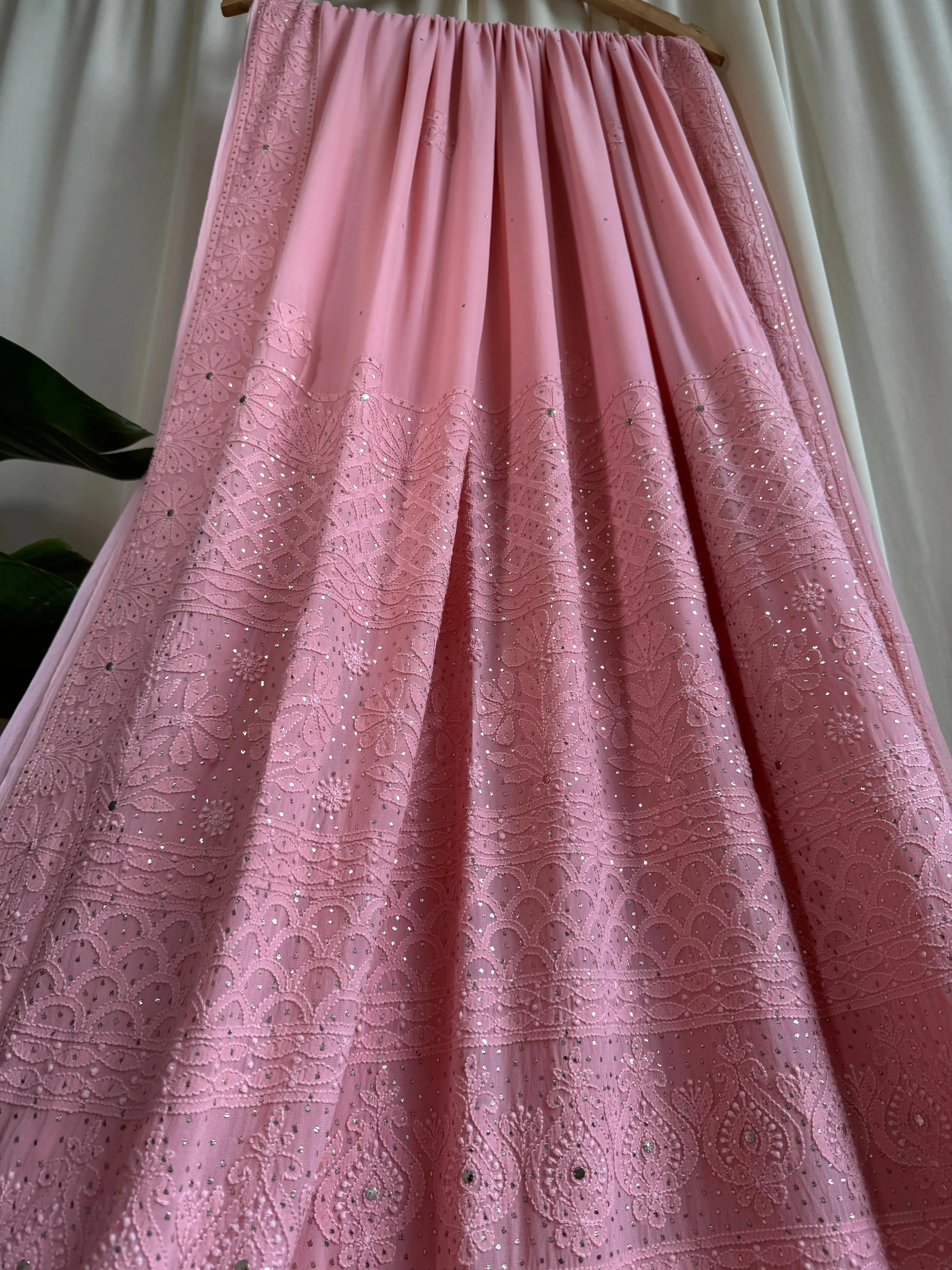 Viscose Peach Chikankari saree with Mukaish Work