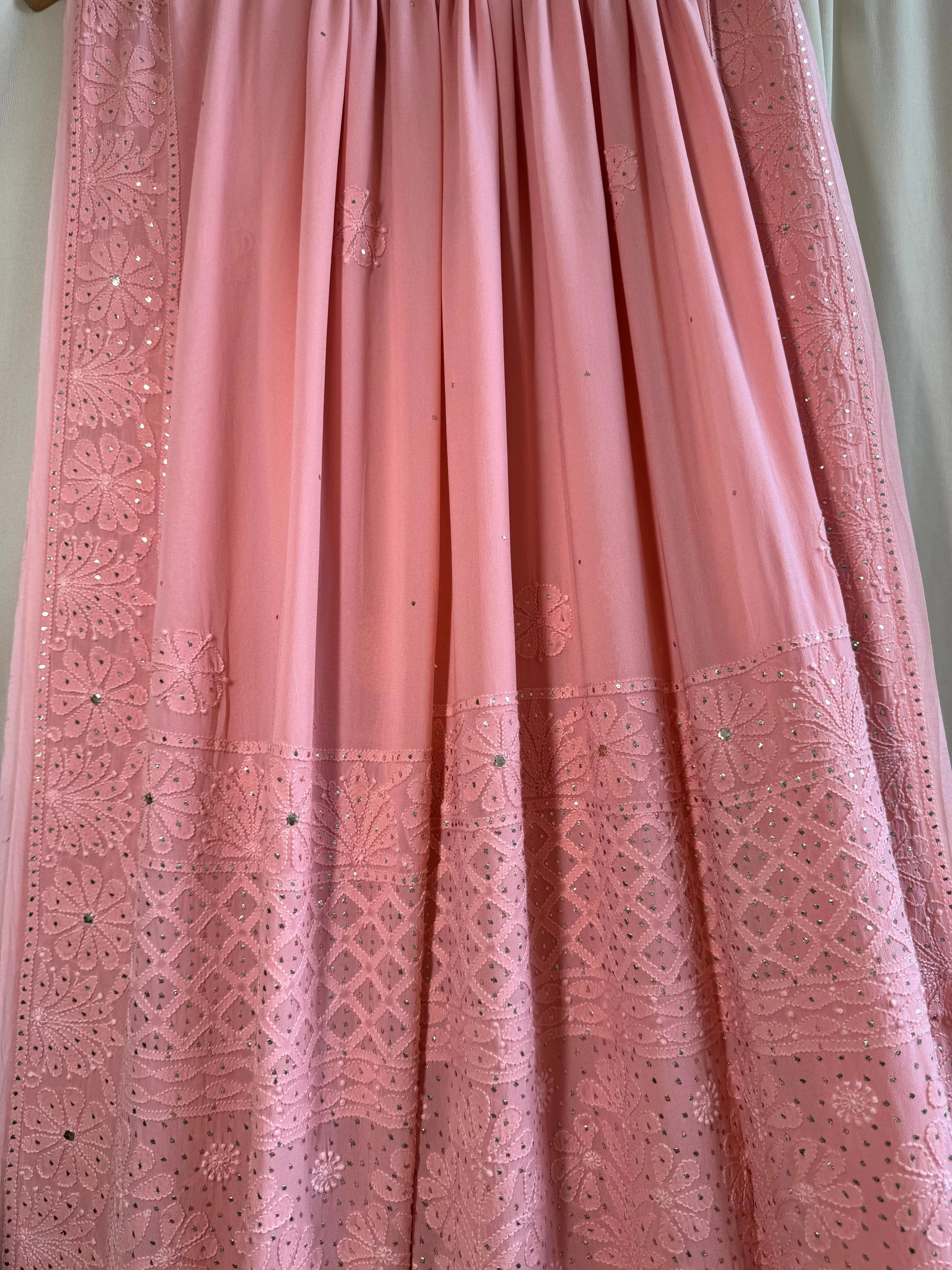 Viscose Peach Chikankari saree with Mukaish Work