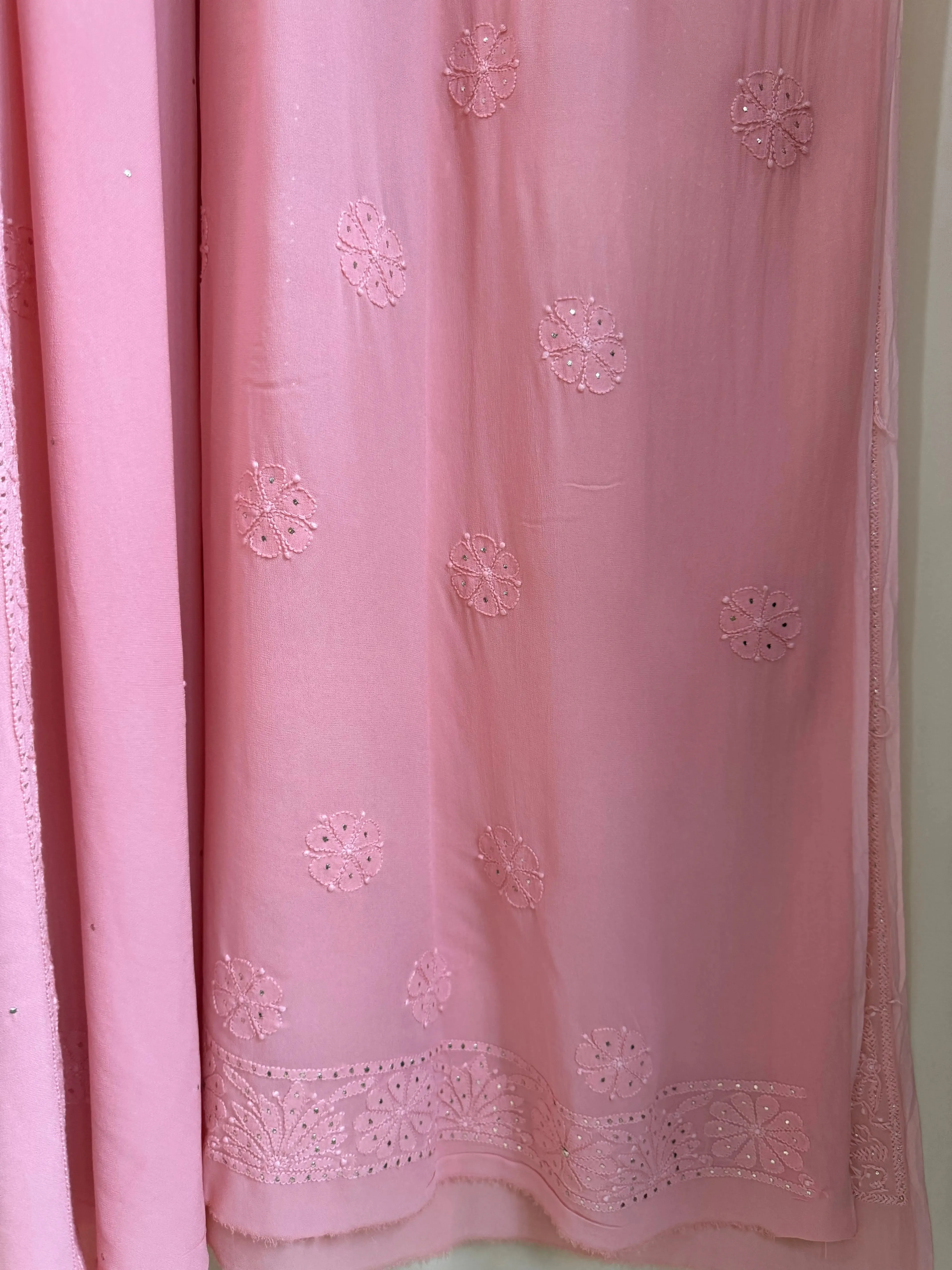 Viscose Peach Chikankari saree with Mukaish Work