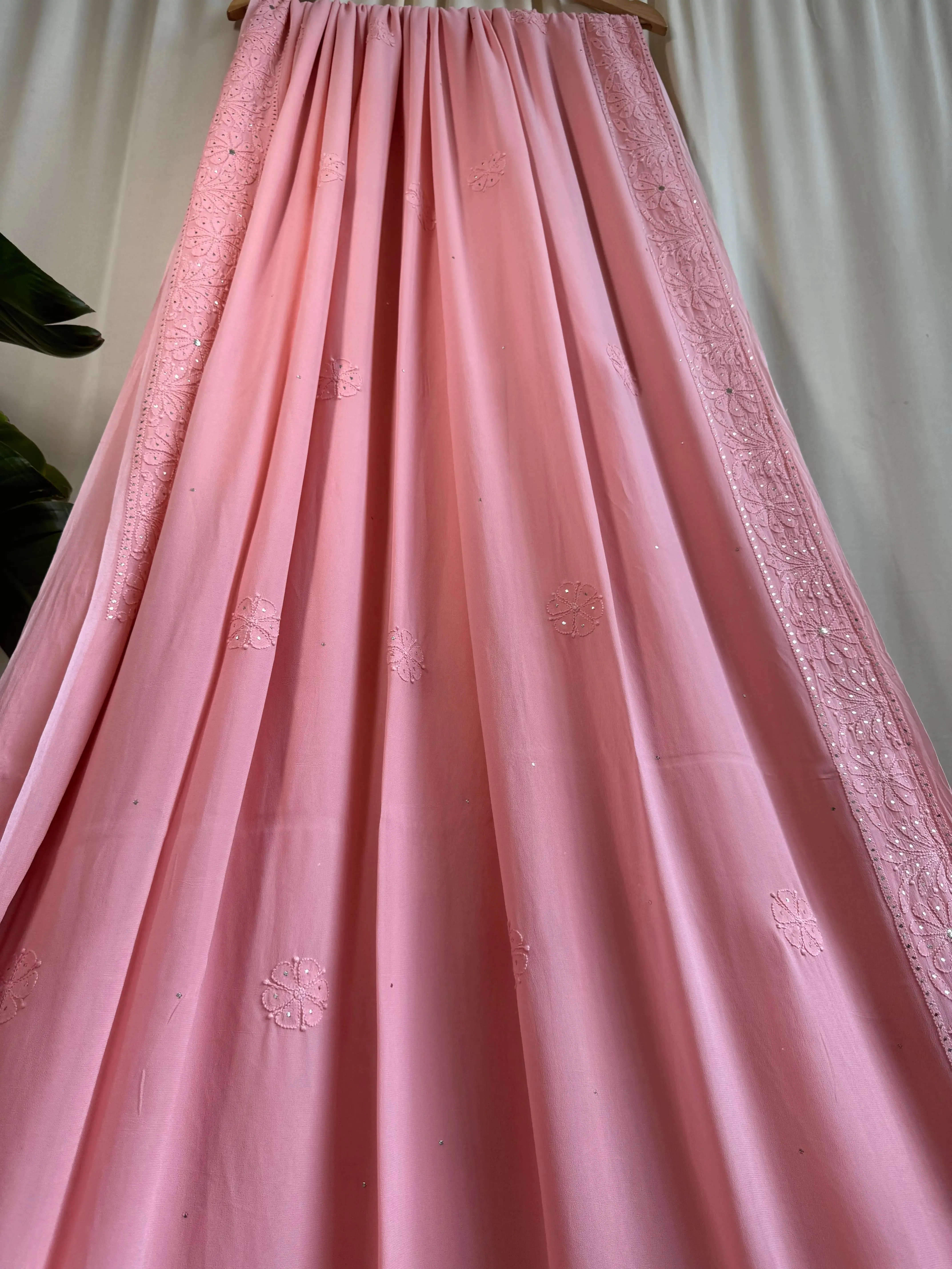 Viscose Peach Chikankari saree with Mukaish Work