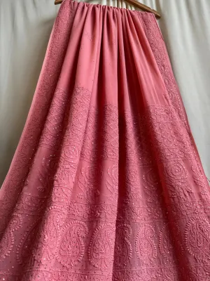 Viscose Rosewood Pink Chikankari saree with Mukaish Work