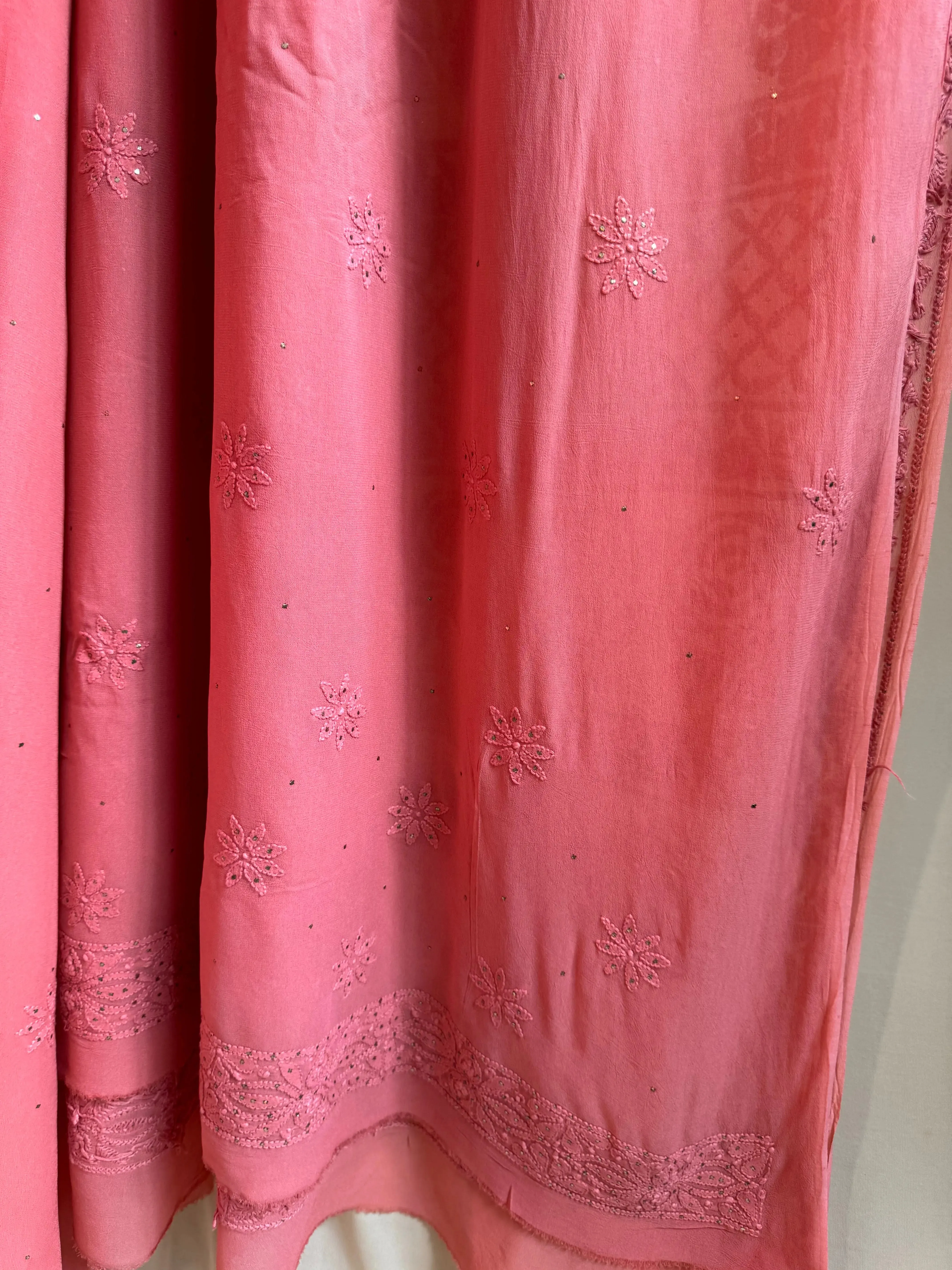 Viscose Rosewood Pink Chikankari saree with Mukaish Work