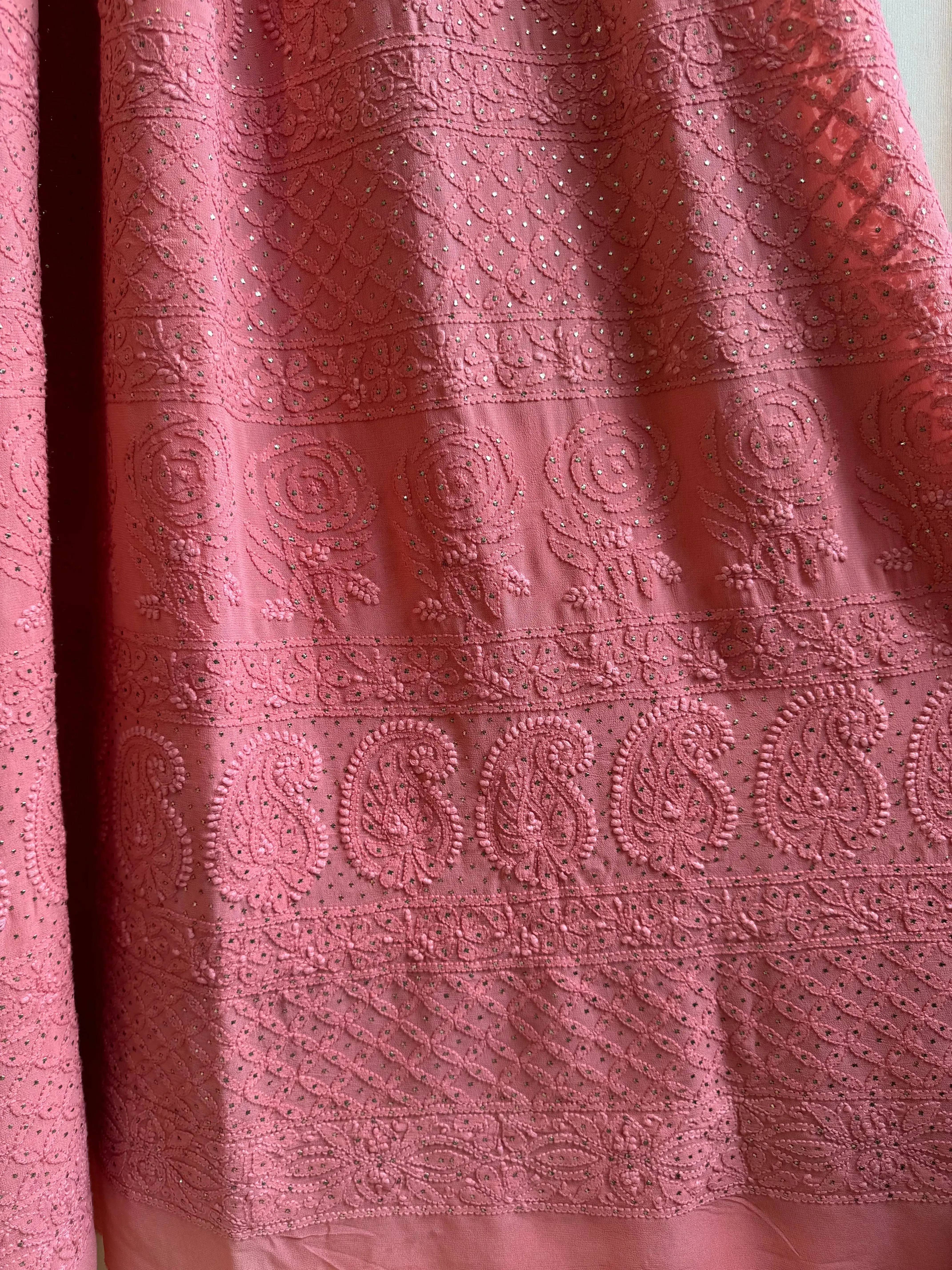 Viscose Rosewood Pink Chikankari saree with Mukaish Work