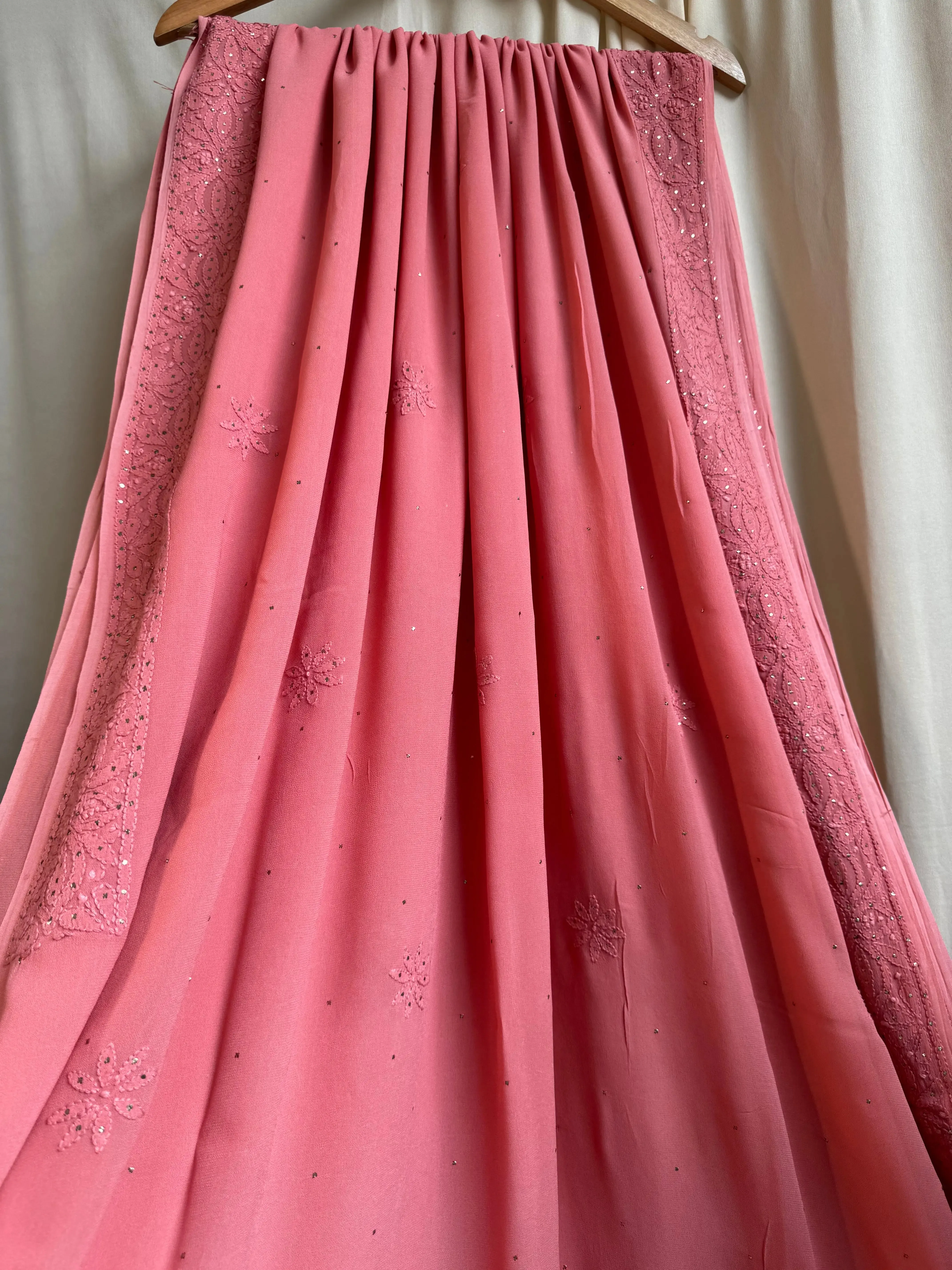 Viscose Rosewood Pink Chikankari saree with Mukaish Work