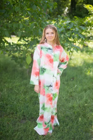 White Coral Charming Collars Style Caftan in Watercolor Splash Pattern