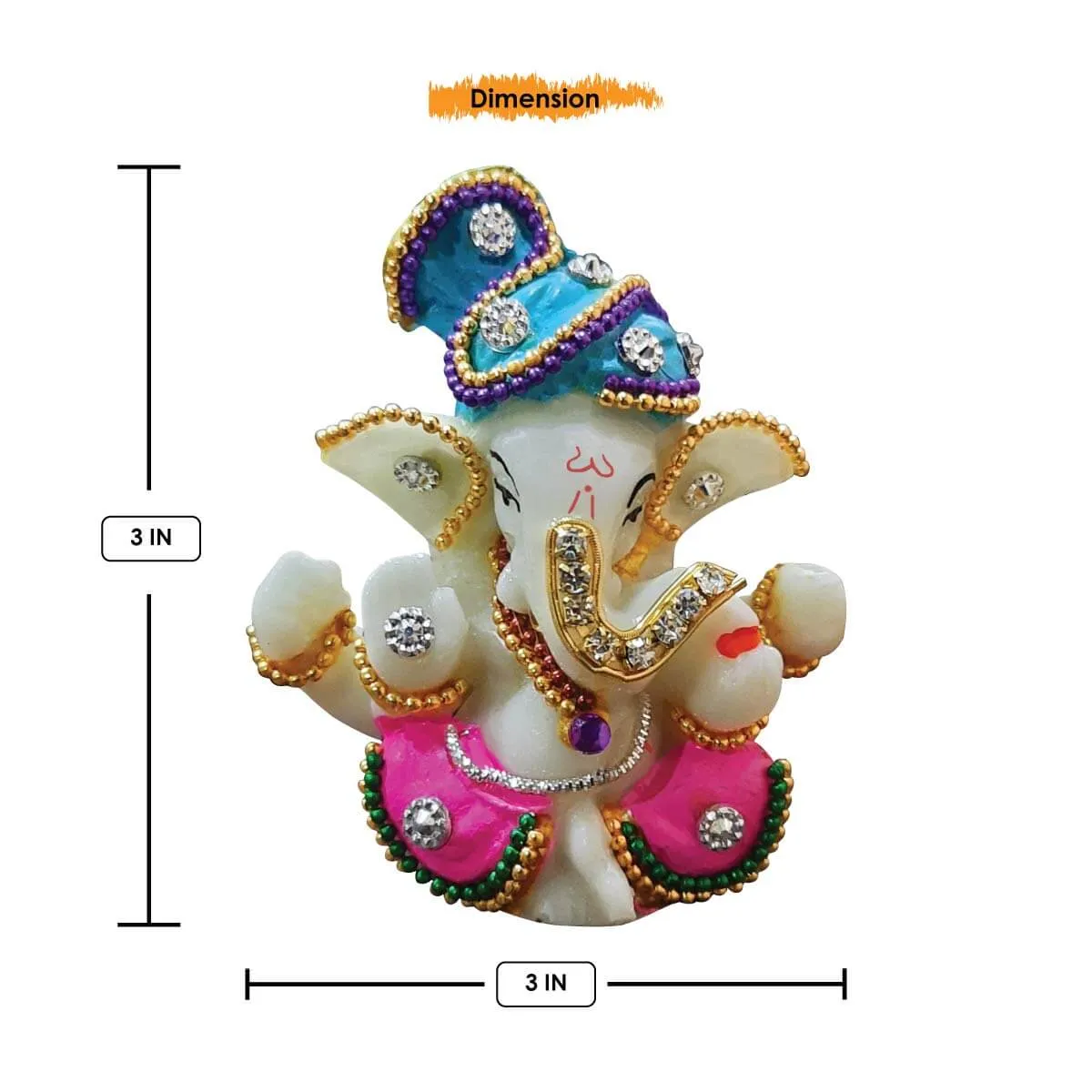 White Stone God Ganesha Statue for Car Dashboard and Home Decor, 3x2x3 Inches (Multicolour)