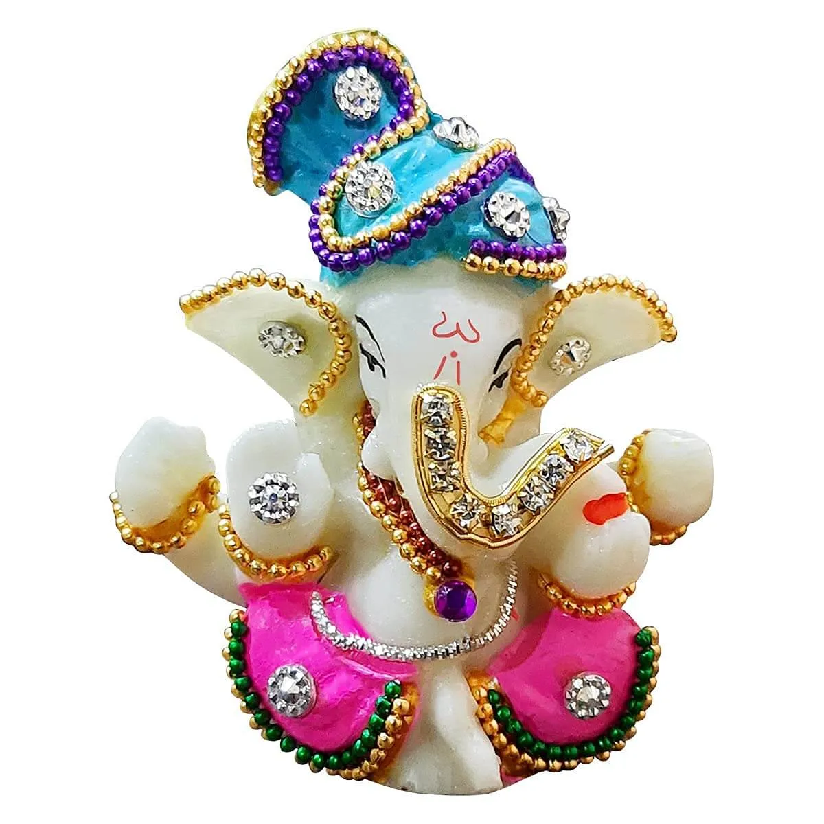 White Stone God Ganesha Statue for Car Dashboard and Home Decor, 3x2x3 Inches (Multicolour)