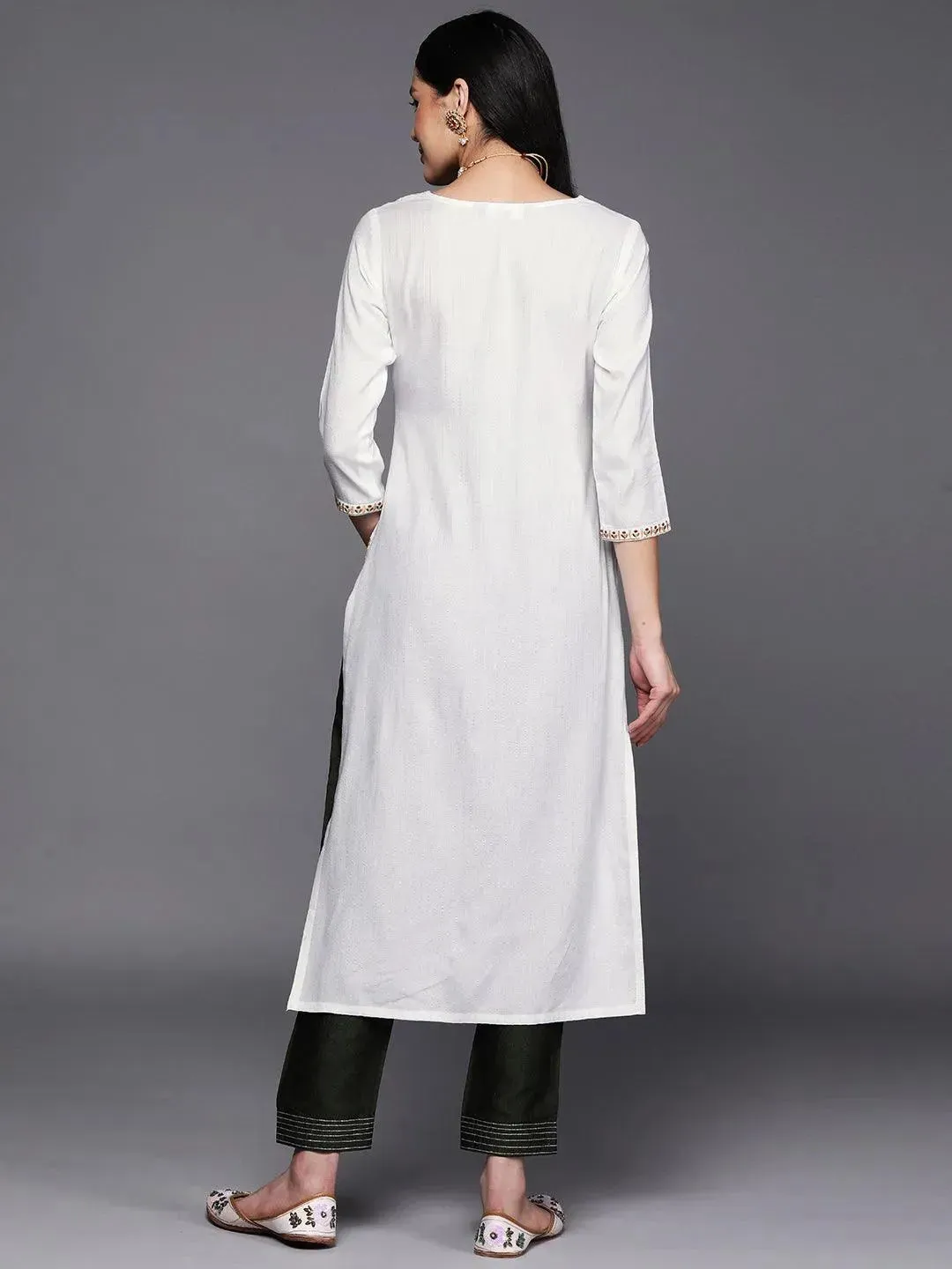 White Yoke Design Rayon Straight Kurta