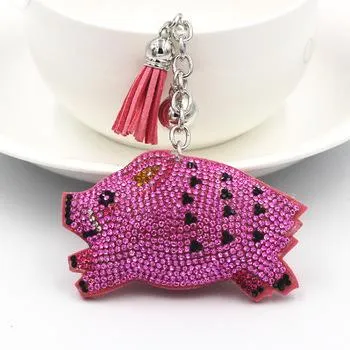 Wild Boar Keychain-Super Sparkly PVC Leather with Tassel CUTE!