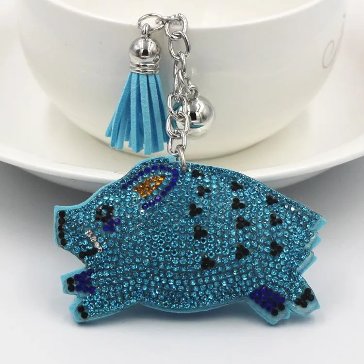 Wild Boar Keychain-Super Sparkly PVC Leather with Tassel CUTE!