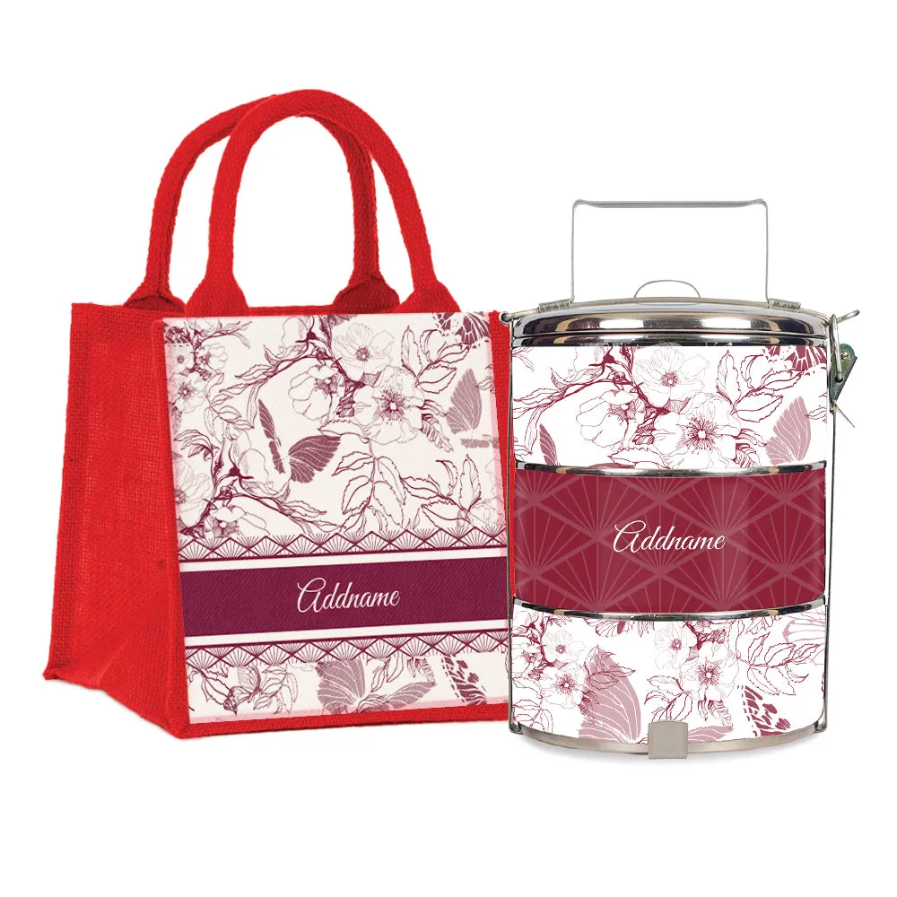 Wild Rose Artline Series 3-Tier Standard Medium 14cm Tiffin Carrier [FREE Custom Add Name]