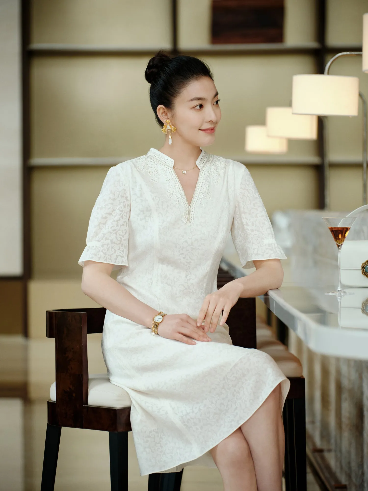 YAYING Silk Flower Brocade Dress